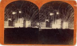 1887 ca. MINN St. Paul Ice Palace fireworks from rear Zimmermans Artistic Minnesota Views 7×425 stereo front