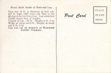 1935 ca. STRAUGHANS WORLD FAMOUS LOG HOUSE postcard back b