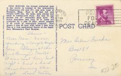 1959 8 7 MINN Brainard Minnesotas Animated Paul Bunyon postcard back