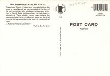 1999 ca. MINN Brainard PAUL BUNYAN AND BABE HIS BLUE OX 4″×6″ postcard back