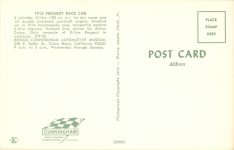 1913 PEUGEOT Race Car CUNNINGHAM postcard back