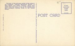 1940 ca. Chicago Municipal Airport DC-3 postcard back