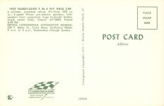 1952 TALBOT LAGO T-26 EGP Race Car CUNNINGHAM postcard back