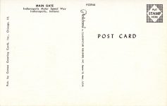 1960 ca. Indy 500 MAIN GATE postcard back