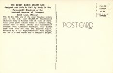 1962 BOBBY DARRIN DREAM CAR postcard back