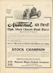 1911 9 6 NATIONAL National 40 First Elgin Stock Chassis Road Races ad THE HORSELESS AGE 9″×12″ page 24