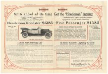 1912 5 22 IND Henderson $715 ahead of it’s time ad THE HORSELESS AGE 9″×12″ pages 8 & 9