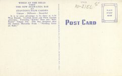 1940 ca. NEW HIAWATHA BAR Stanton Palm Garden Wisconsin Dells, WIS postcard back