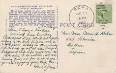 1950 8 11 Bemidji, MINN Paul Bunyan and Babe, his Blue Ox BM-17 Linen postcard back screenshot