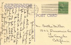 1940 7 31 REDWOOD HIGHWAY, CAL DEL NORTE WONDER TREE 5AH 779 postcard back