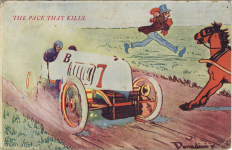1907 ca. European Comic THE PACE THAT KILLS Donadini jr. PUBD. RYAH postcard front