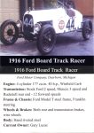 1916 FORD Board Track Racer Car 44 Ragtime Racers card
