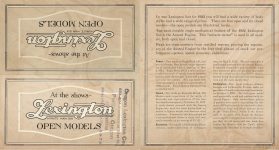 1922 LEXINGTON OPEN MODELS foldout 6.5″×3.5″ x4 front back