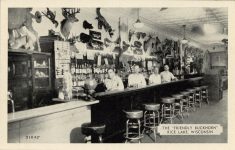 1950 ca. Rice Lake, WIS The FRIENDLY BUCKHORN the bar postcard front