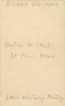 1863 ca. Bishop Whipple St. Paul, Minn. Joel Whitney CDV 2.5″×4″ back