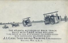 1910 ca. J.I. CASE THRESHING MACHINE CO. Atlanta Automobile Race Track Built With CASE Road Rollers postcard front