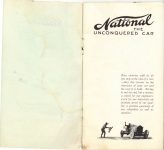 1913 National THE UNCONQUORED CAR brochure 3.25″×6″ Inside front cover page 1