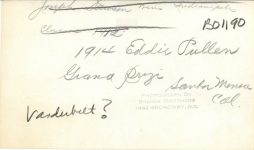 1914 American Grand Prize Santa Monica Winner Eddie Pullen MERCER Brown Bros. 8″×4.75″ photo back