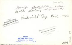 1906 Vanderbilt Cup Race Heath starting George Heath started 2nd in a blue 120 hp Panhard Brown Bros. 8″×5″ photo back
