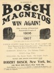 1907 6 26 BOSCH MAGNETOS WIN AGAIN 1906 & 1907 ad THE HORSELESS AGE 8.25″×11″ page 25
