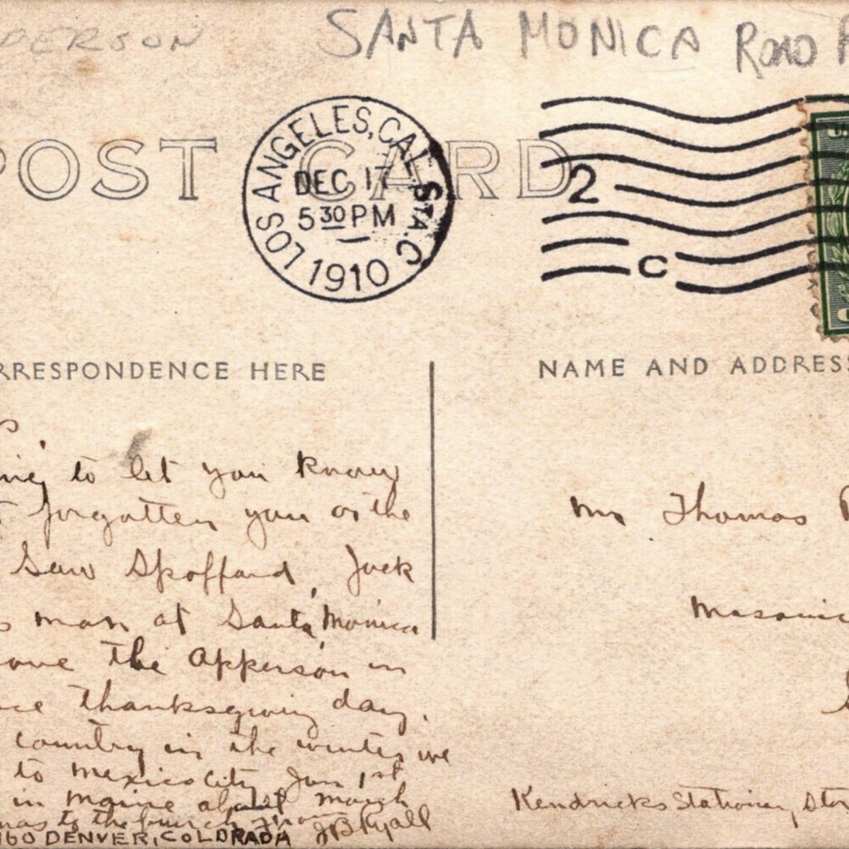 1910 SANTA MONICA ROAD RACE APPERSON RACE CAR Barney Oldfield RPPC back