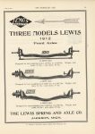 1911 4 5 LEWIS SPRING AND AXLE THREE MODELS LEWIS 1912 Front Axles ad THE HORSELESS AGE 8.5″×12″ page 14E