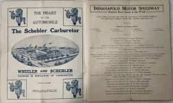 1912 Indy 500 PROGRAM Schebler Carburetor ad Inside front cover page 1 screenshot