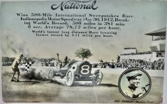 1912 NATIONAL Indy winning Car 8 Joe Dawson postcard screenshot front