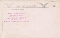 1912 ca. NATIONAL Roadster SQUIRE’S STEAM SPECIALTIES postcard back