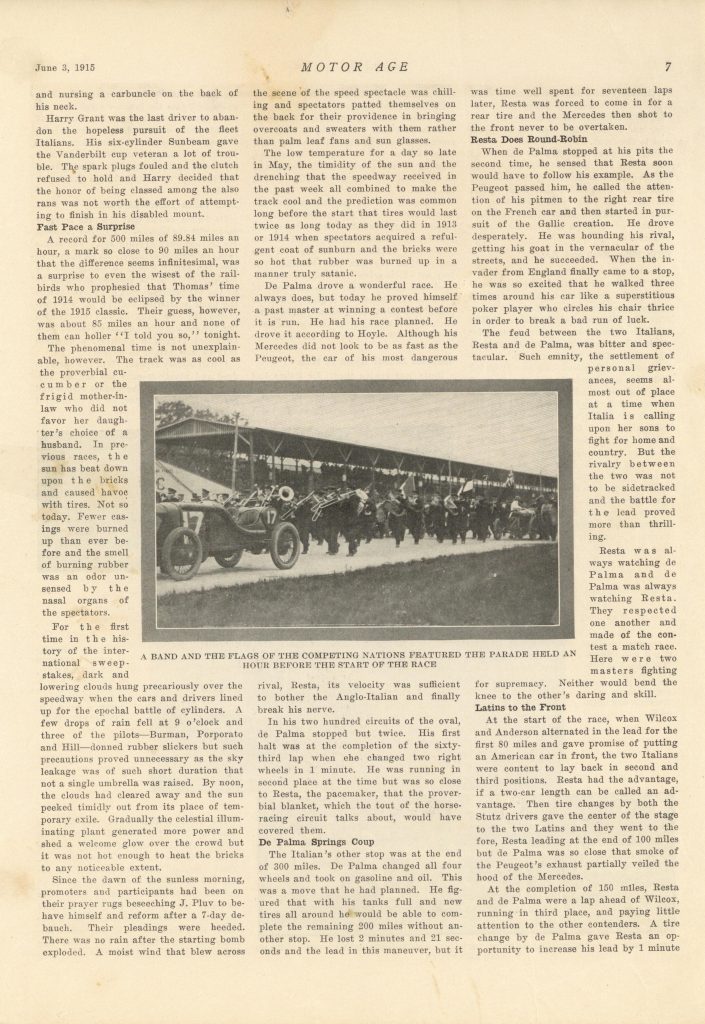 1915 6 3 Indy 500 Ralph De Palma Wins Indianapolis Classic in Record ...