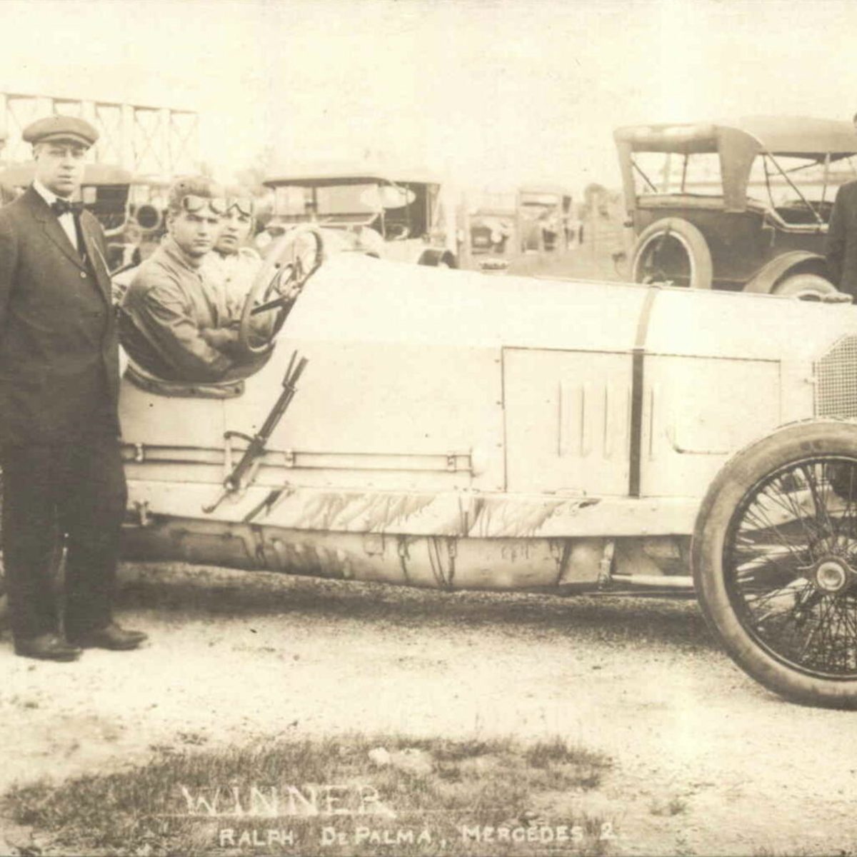 1915 INDIANAPOLIS 500 WINNER RALPH DEPALMA MERCEDES RACE CAR RPPC front