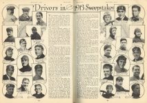 1913 5 29 Drivers in 1913 Sweepstakes MOTOR AGE pages 14 & 15 Floyd Clymer INDANAPOLIS 500 MILE RACE HISTORY