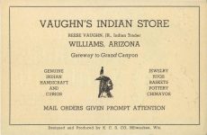 1937 ca. Stay on WILL ROGERS HIGHWAY Route 66 VAUGHN’S INDIAN STORE Williams Arizona 5″×3.25″ sticker back