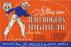 1937 ca. Stay on WILL ROGERS HIGHWAY Route 66 VAUGHN’S INDIAN STORE Williams Arizona 5″×3.25″ sticker front
