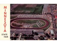1960 ca. Minnesota State Fair Race Track Aerial View of Grandstand postcard front