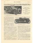 1914 5 28 Low Priced Light Cars Win English Run article THE AUTOMOBILE 8.5″×11.5″ page 1110