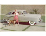 1950 ca. NASH 4 Door Light Green with lady and dog 302A postcard front