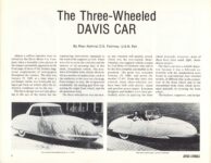 The Three-Wheeled DAVIS CAR By Rear Admiral D.S. Fahrney, U.S.N. Ret. ANTIQUE AUTOMOBILE Nov-Dec 1975 page 6