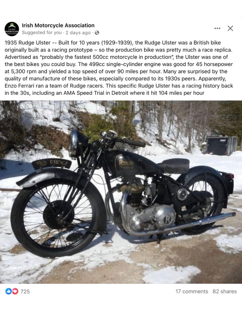 1935 Rudge Ulster Motorcycle Fb