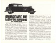 ON DESIGNING THE LAST OF THE MARMONS By W. Dorwin Teague article AUTOMOBILE Quarterly Fall 1968 10.25″×8.25″ page 138