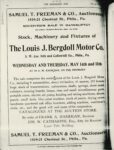 1913 5 7 The Louis J. Bergdoll Motor Co. Banruptcy Sale notice THE HORSELESS AGE page 34 xerox AACA Library