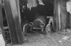 1949 ca. Pulling 1911 BERGDOLL Special Roadster from barn 3
