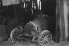 1949 ca. Pulling 1911 BERGDOLL Special Roadster from barn 4