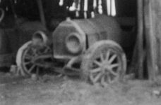 1949 ca. Pulling 1911 BERGDOLL Special Roadster from barn 5