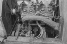1949 ca. Pulling 1911 BERGDOLL Special Roadster from barn EX side engine