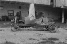 1949 ca. Pulling 1911 BERGDOLL Special Roadster from barn left side view 11
