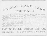 1909 4 4 SECOND HAND CARS BERGDOLL MOTOR CAR CO. 1908 Welch Racer 4-cyl FOR SALE The Philadelphia Inquirer 1909 04 04 page 44
