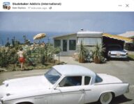 1955 ca STUDEBAKER parked next to beach FB