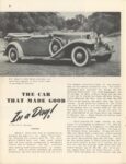 The Car That Made Good In a Day by Harold J. Worsley article THE HORSELESS CARRIAGE CLUB GAZETTE Summer 1953 8.5″×11″ page 20