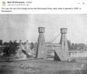 1855 Minneapolis, MN First Bridge over Mississippi FB 2